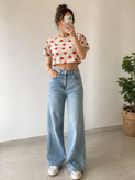 تیشرت کراپ زنانه نخی طرح دار برند H&M